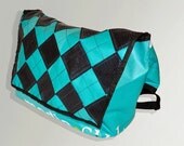 XL Recycled Tarp Messenger Bag, Blue Argyle
