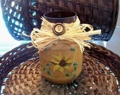 Sunflower Hand Painted Upcycled Candle Holder