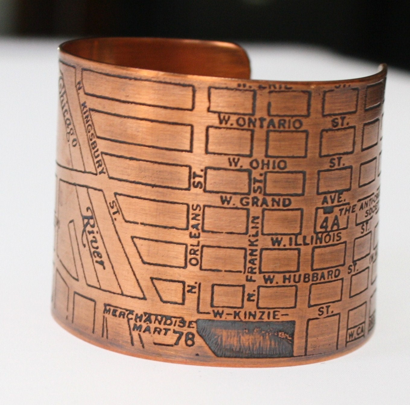Chicago Map Copper Cuff Bracelet - River West