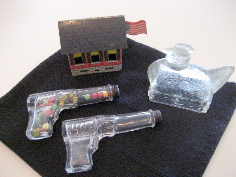 Vintage Collection of Candy Containers Set of 4 Chicken School House 2 Guns