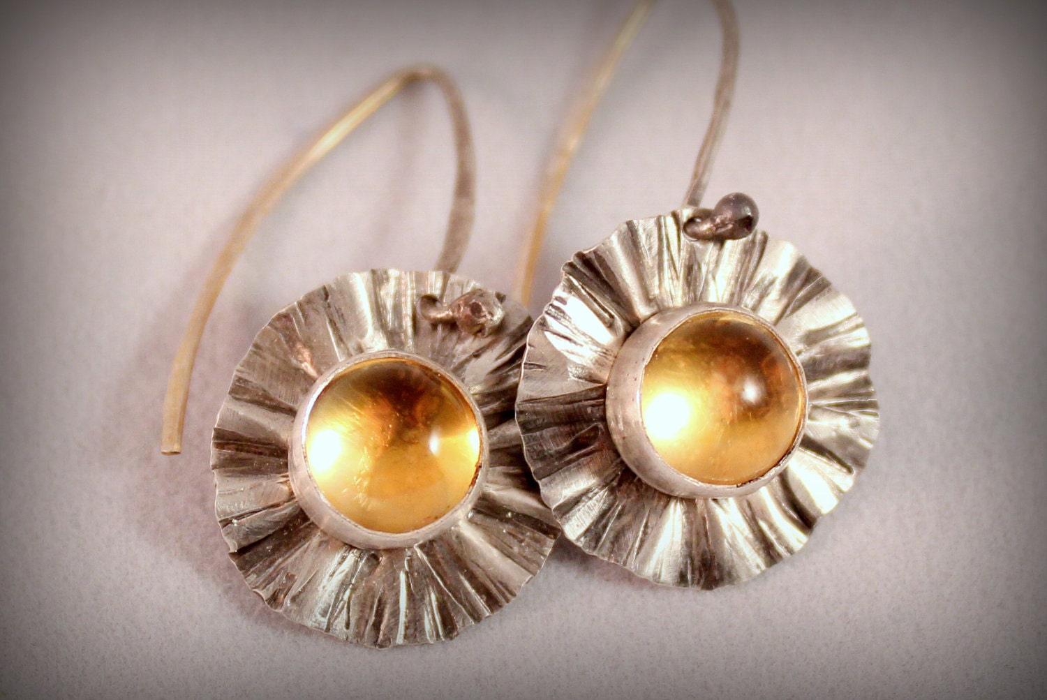 Earrings - Silver Citrine Sun Flower Earrings