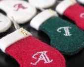 Free Shipping - CUSTOM mini stocking - HAND EMBROIDERED - Please choose your color and alphabet -