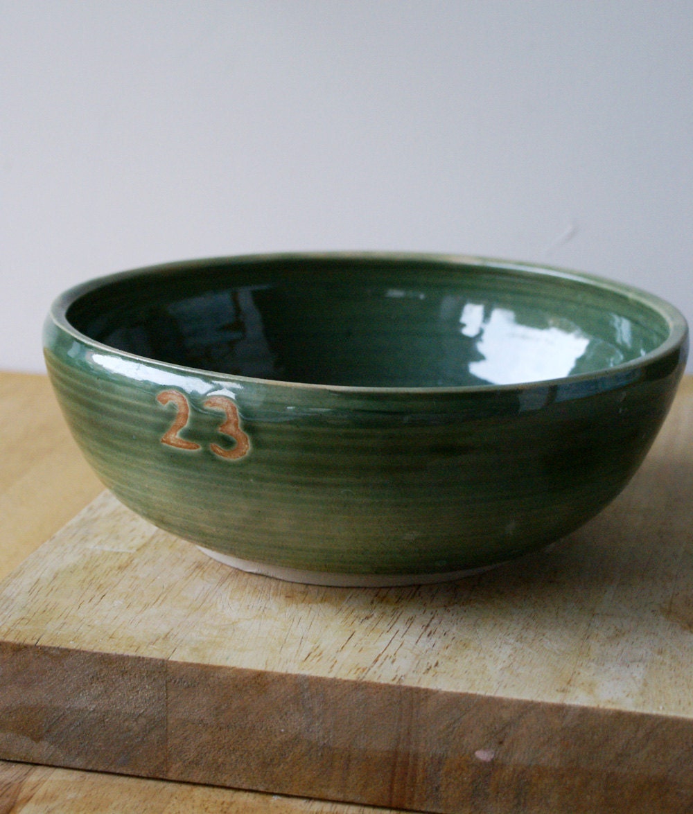 For alicelean - large wheel thrown salad bowl in forest green