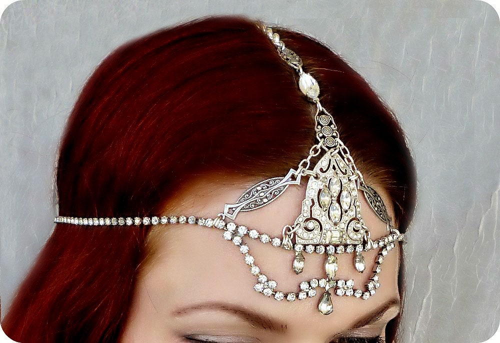 Great Gatsby Art Deco Rhinestone Headpiece - Bridal Headdress - 1920s Head Piece