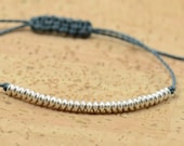 Tiny sterling silver beads   adjustable bracelet