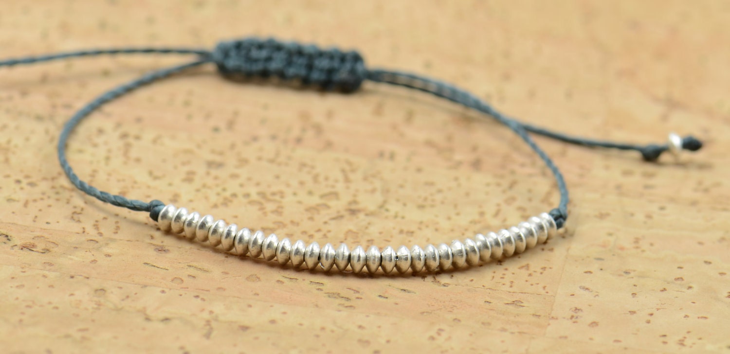 Tiny sterling silver beads adjustable bracelet