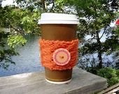 Cozy Cup Sleeve  Three Knit Cables Pumpkin Color Yarn