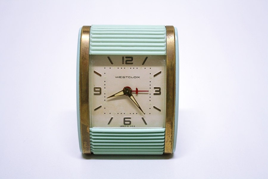 Vintage Blue Westclox Travalarm Wind Up Clock