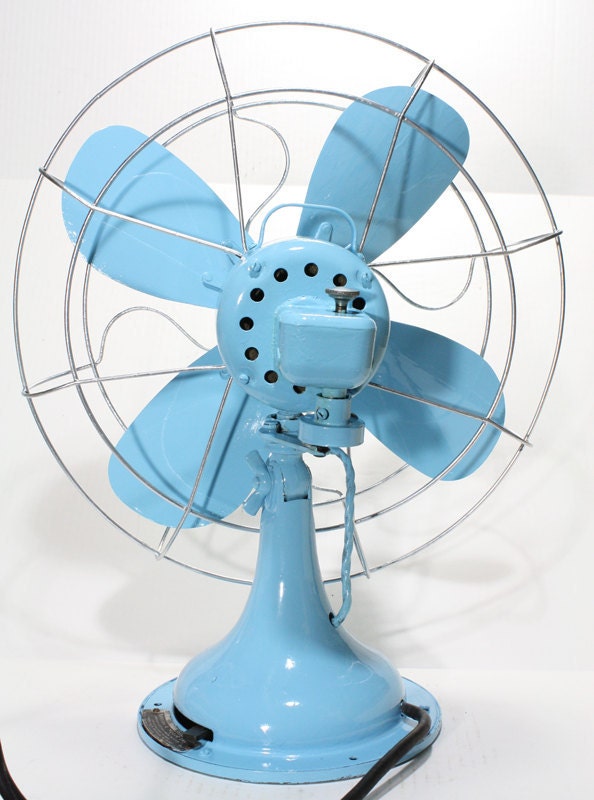 Refurbished Vintage Robbins & Myers Blue Oscillating Electric Fan