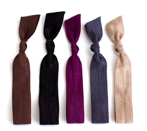 The Brunette Package - 5 Elastic Solid Color Hair Ties that Double as Bracelets by Mane Message on Etsy