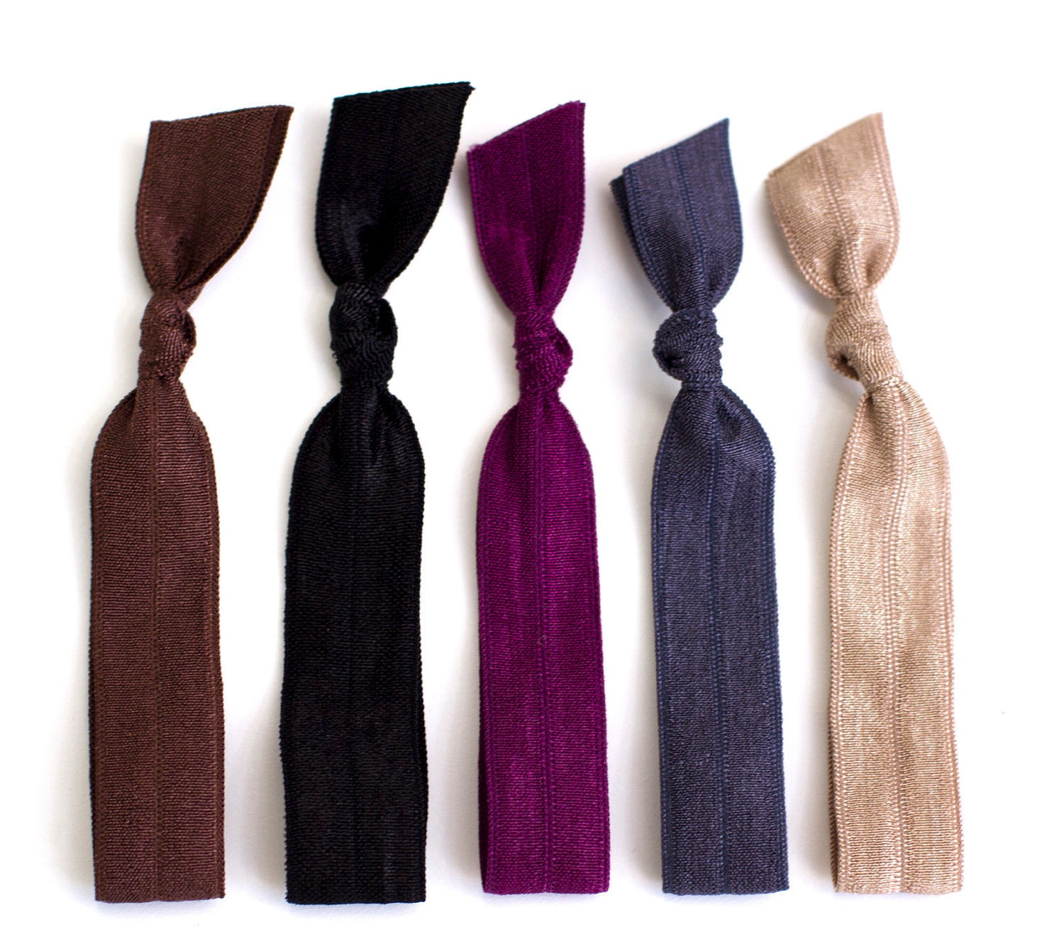 The Brunette Package - 5 Elastic Solid Color Hair Ties that Double as Bracelets by Mane Message on Etsy