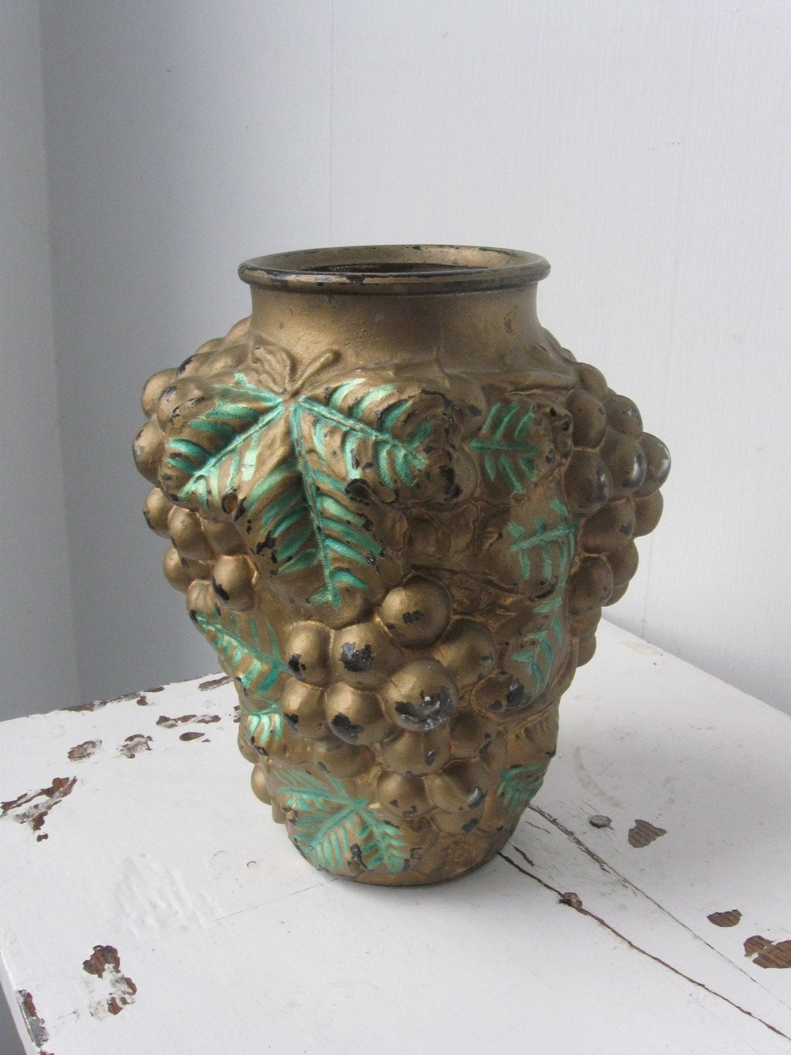 Antique Goofus Glass Vase, Grapes, 1920s