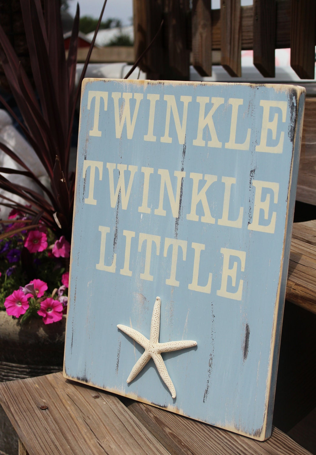 Beach Sign Nautical Nursery Decor Twinkle Twinkle Little Starfish Coastal Baby