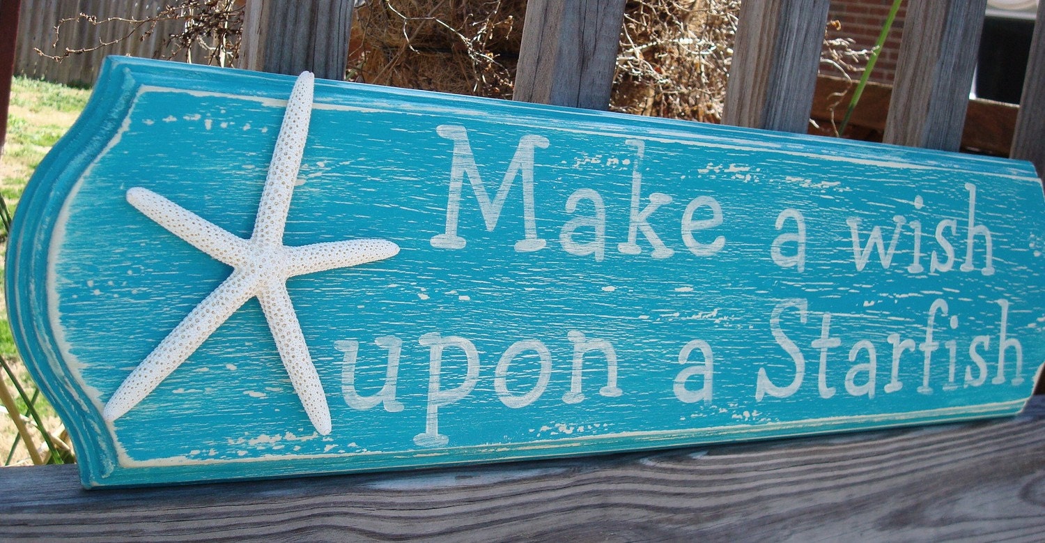 Make A Wish Upon A Starfish Handpainted Sign COASTAL DECOR beach
