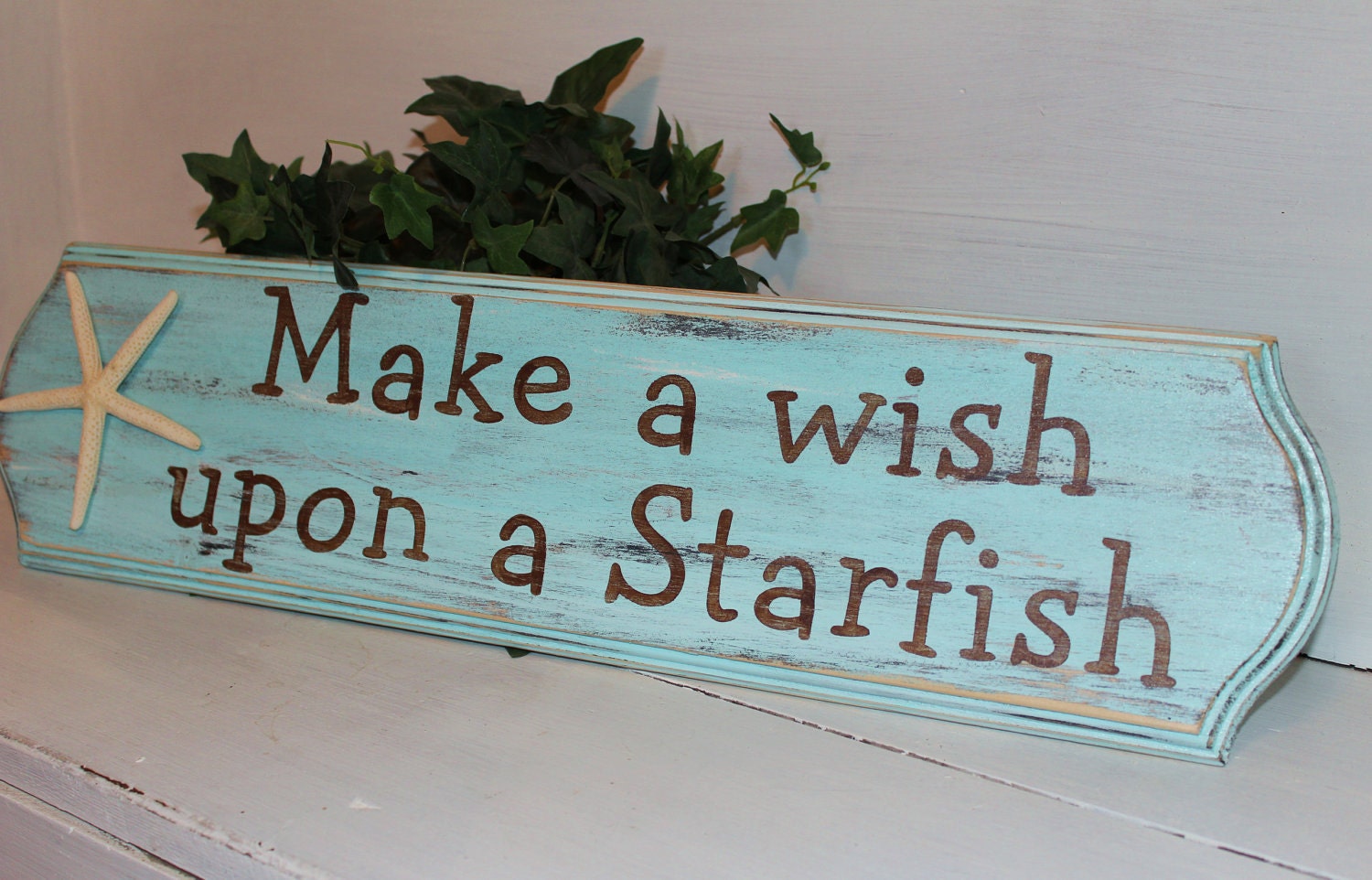Starfish Make a Wish Sign Coastal Cottage Beach Decor Baby Nursery Decor