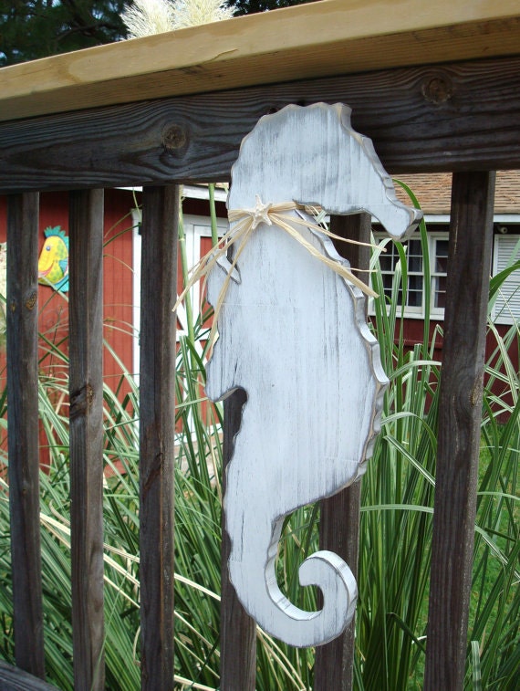 Seahorse Wooden Wall Art Nautical Beach or Nursery Decor White