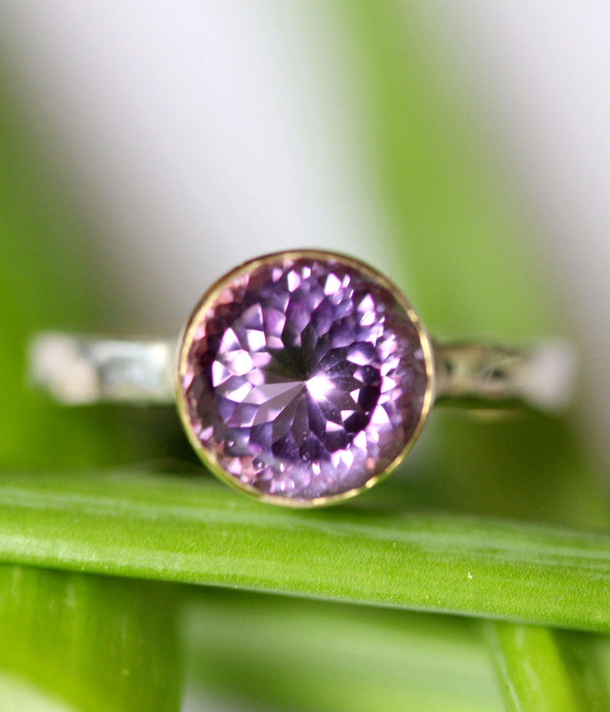 Portuguese Cut Purple Amethyst In 14K Gold Ring - Made to Order