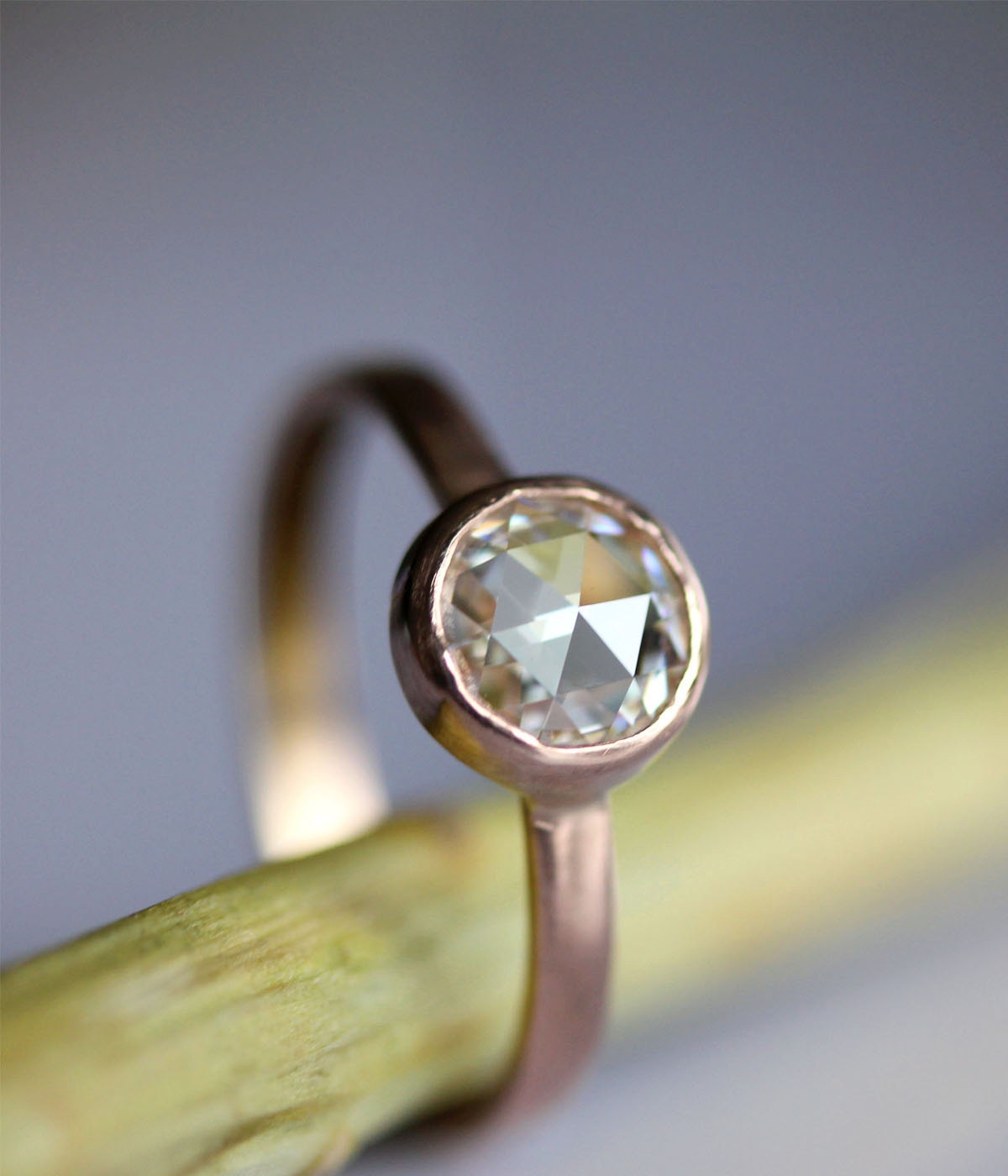 6mm Rose Cut Moissanite Engagement Ring In 14K Gold - Made To Order