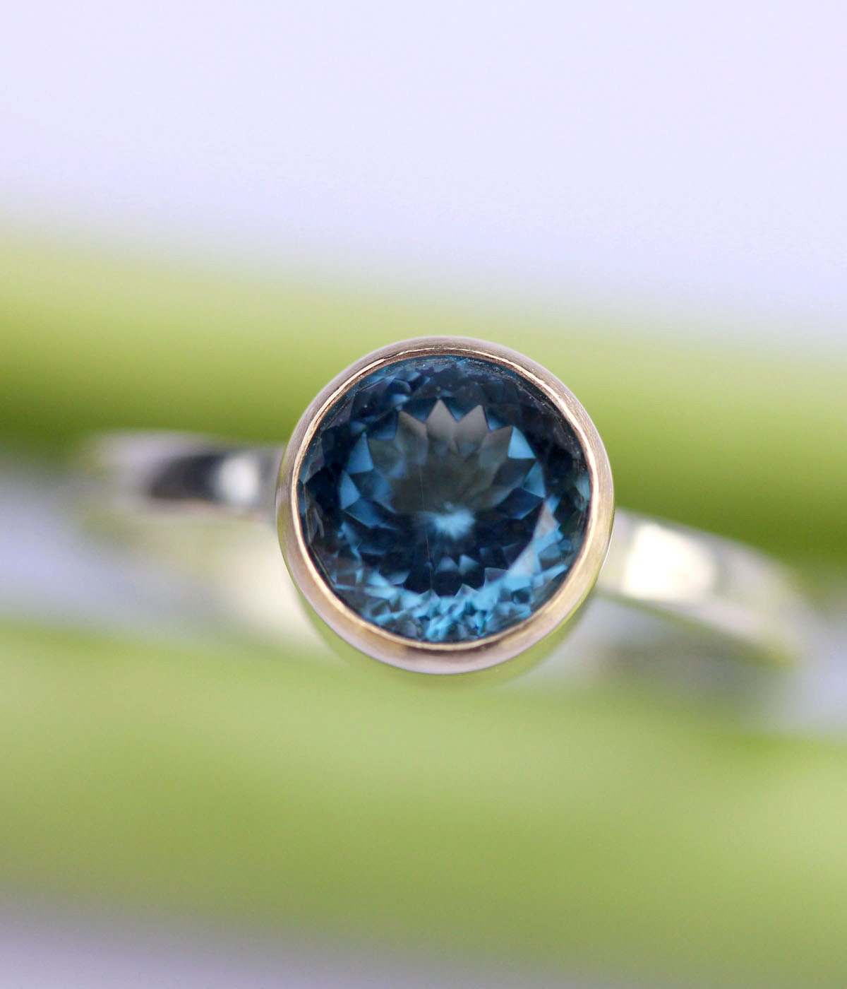 Portuguese Cut London Blue Topaz In 14K Gold Ring (Limited Edition) - Made To Order