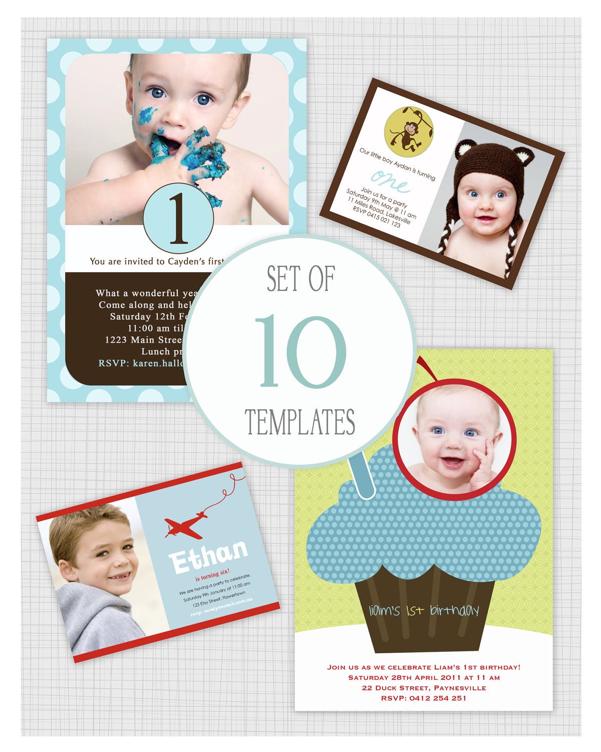 INSTANT DOWNLOAD: 10 PSD boys birthday party invitation templates. Mini Pack 8. Il_170x135