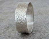 Silver Hammered Ring Distressed Wide Wedding Band Wedding Ring