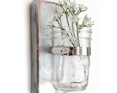shabby vase wooden wall single vase mason jar floral Metallic Silver