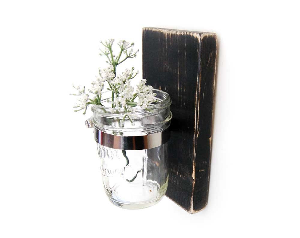 primitive sconce vase country decor rustic style mason jar - single vase - Black