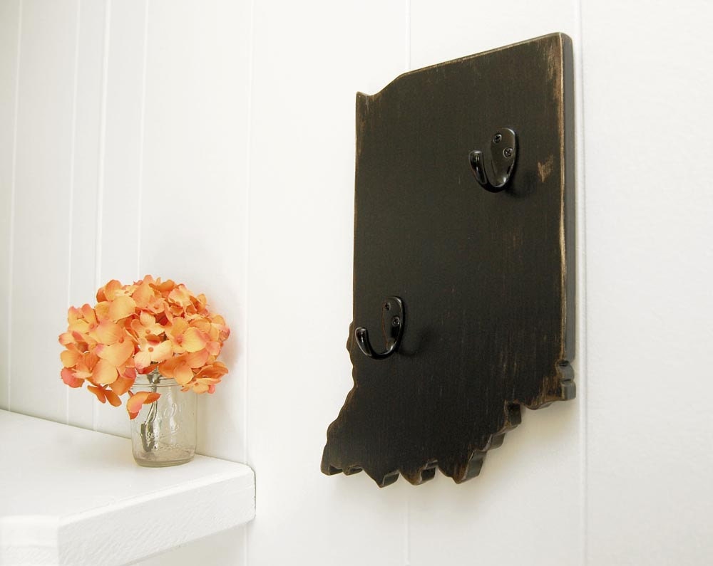 Indiana wall organizer wooden key hooks wood sign Black