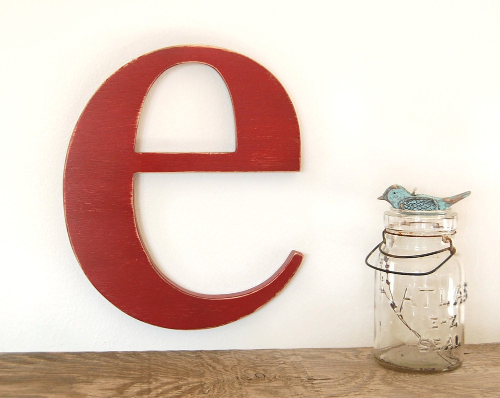 wood letters custom sign modern decor lowercase e typography - Red or You Choose Color