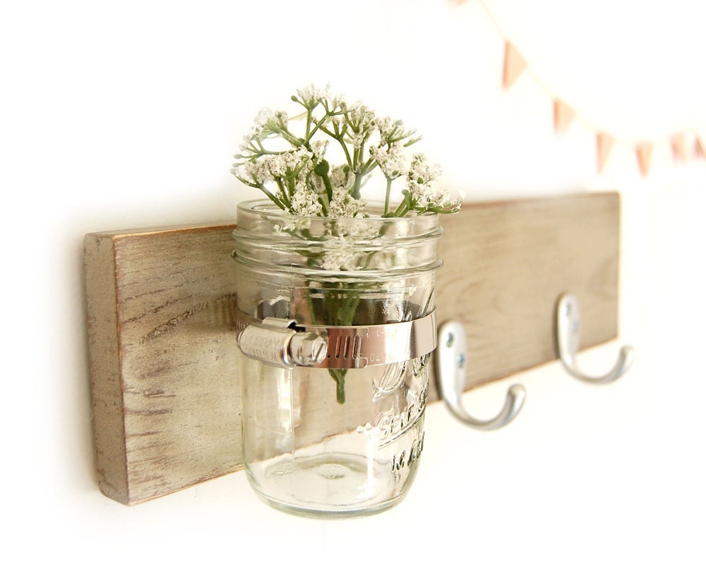 hook key wall vase wood sconce shabby chic cottage style Metallic Taupe
