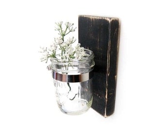 primitive sconce vase country decor rustic style mason jar - single vase - Black