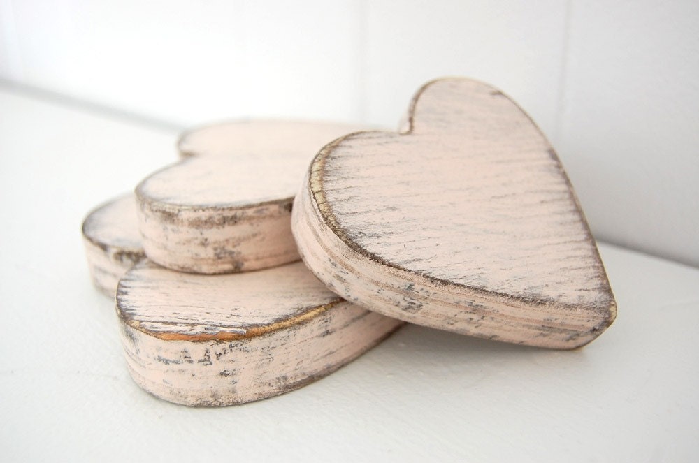 wooden hearts shabby chic pink cottage decor style wedding decor YOUR COLOR CHOICE