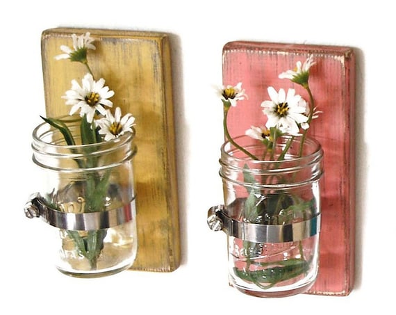 wood sconce mason jar wall vase french country decor shabby chic SET of TWO