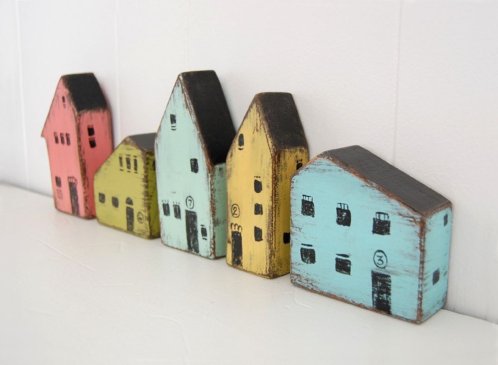 Wood house handpainted secret money place Light Turquoise No. 3