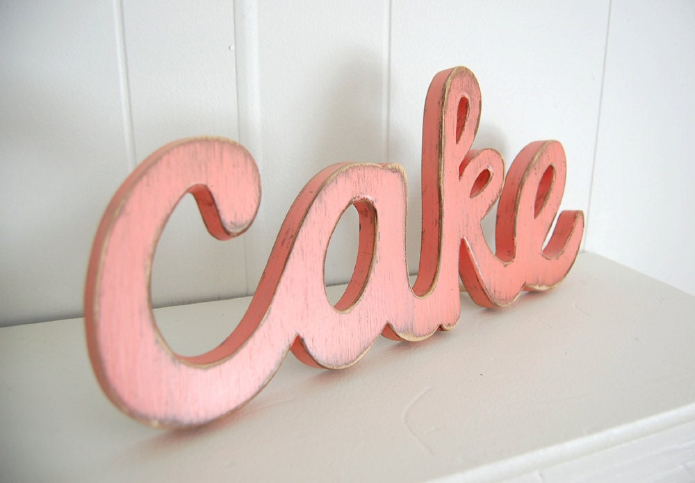 cake wedding signs wooden word decoration shabby chic Coral Melon
