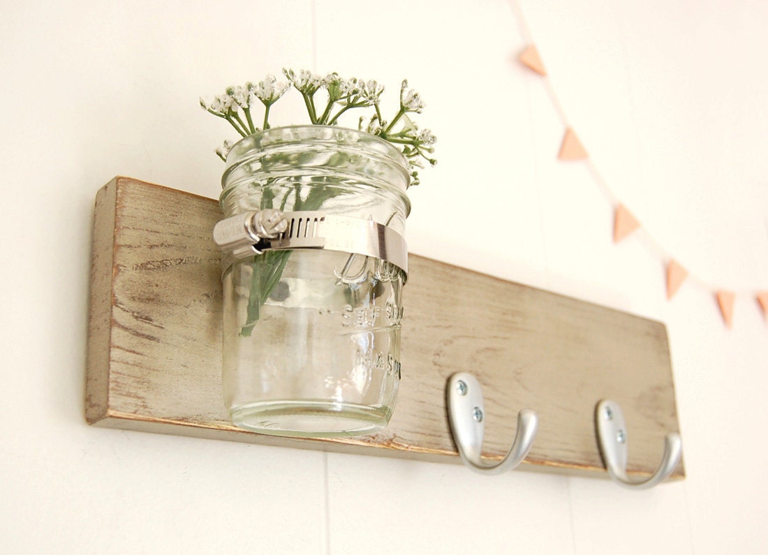 hook key wall vase wood sconce shabby chic cottage style Metallic Taupe