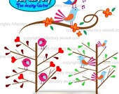 Birds on Branches - Chirping and Loving cliparts set