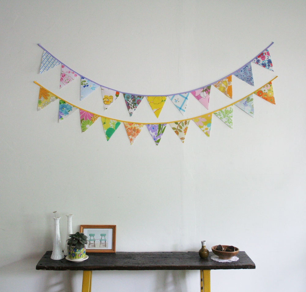 Bunting, Fabric Bunting, Banner, Fabric Pennant, Upcycled Vintage Fabrics, Handmade by Knotted Nest