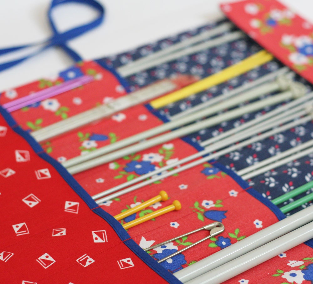 Knitting Needle Roll, Knitting Needle Organizer, Knitting Needle Case, Retro Red by Knotted Nest on Etsy
