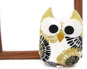 Plush Owl Mini Pillow Stuffed Animal Softie Toy Minky Yellow Black Grey