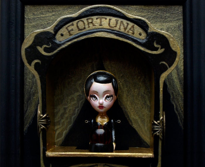 Fortuna - antique fortune teller automata - curiosity cabinet - vintage style miniature art doll with display by KarolinFelix