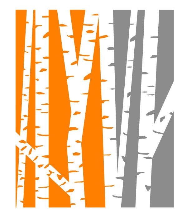 Modern Birch Trees - Orange and Gray 8 x 10 print