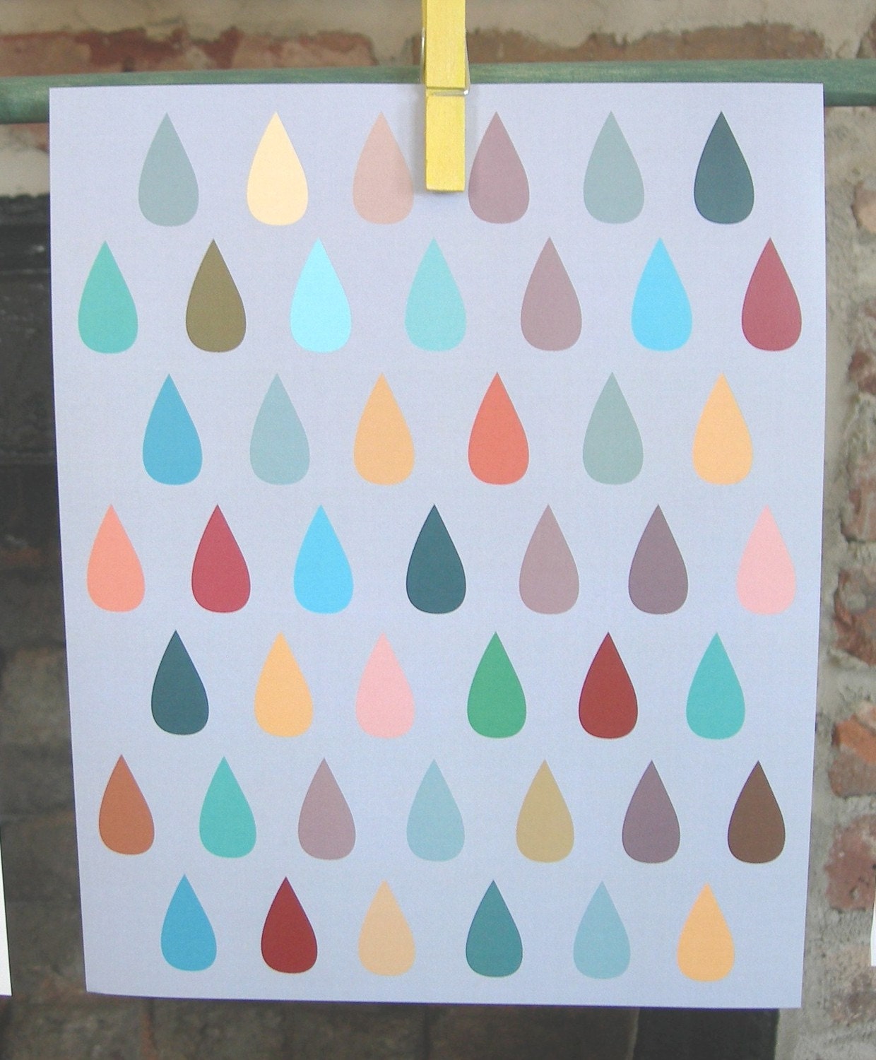 Rain Drops on Gray - Multicolor Raindrops - 8 x 10 print