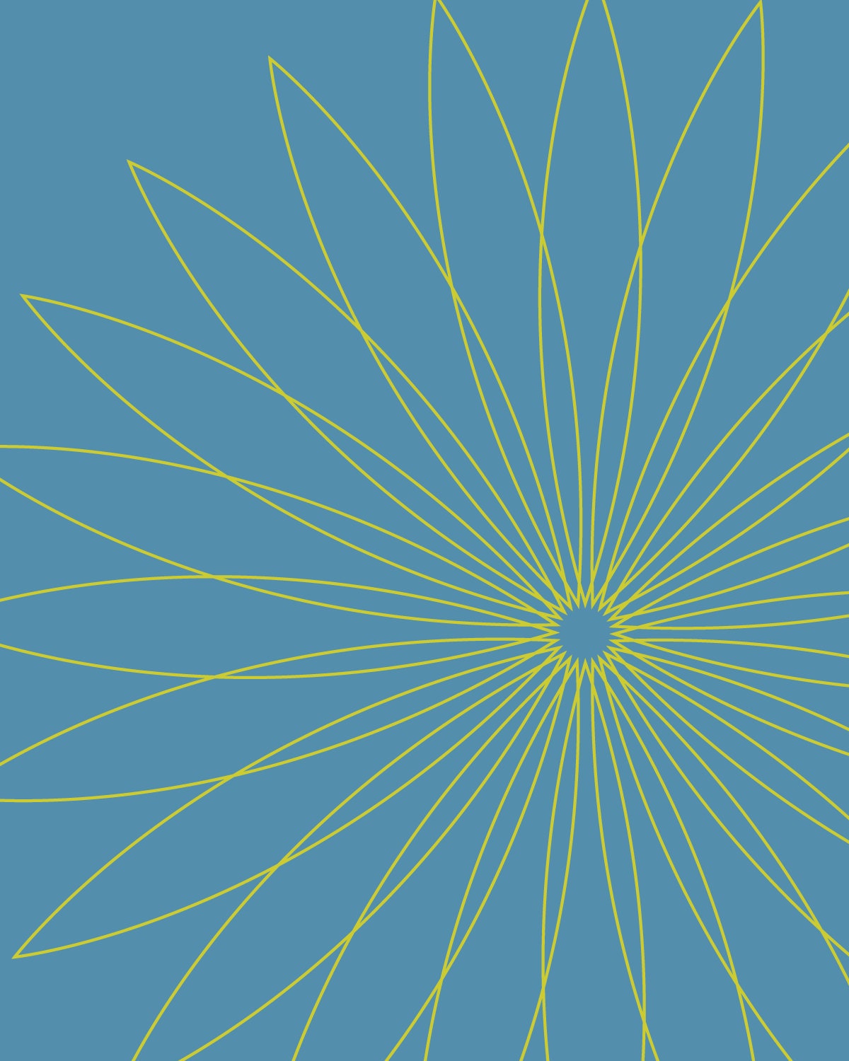 Chartreuse Green Geometric Spiral Flower on Blue Background - 8x10 inch art print