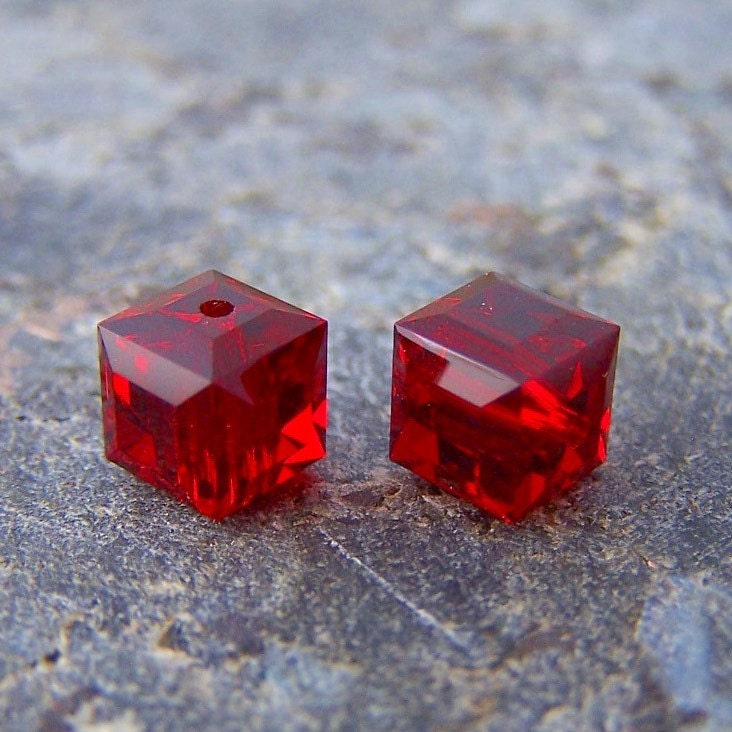 Last One - 5 - Siam 6mm Cube Swarovski Crystals