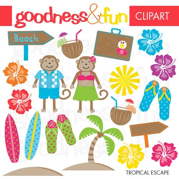 Buy 2 Sets, Get 2 Sets FREE - Digital Clipart - Tropical Escape