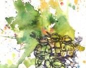 Teenage Mutant Ninja Turtles Art Print From Original Watercolor Painting - 8 x10 in Art Print Buy 2 and receive a Third Print Free