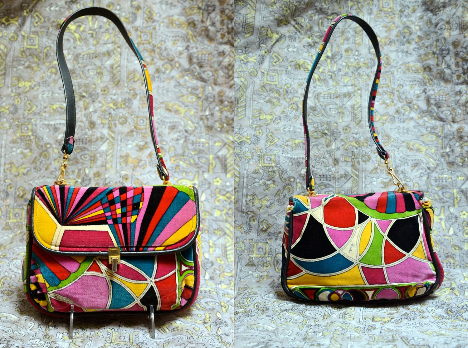 60s PUCCI Velvet Handbag - MOD - Rainbow - PSYCHEDELIC - Classic