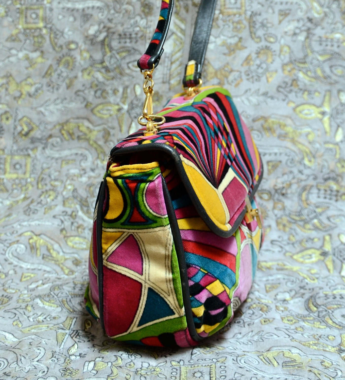 60s PUCCI Velvet Handbag - MOD - Rainbow - PSYCHEDELIC - Classic