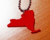 New York Necklace - Red Acrylic State on Silver-Look Ball Chain